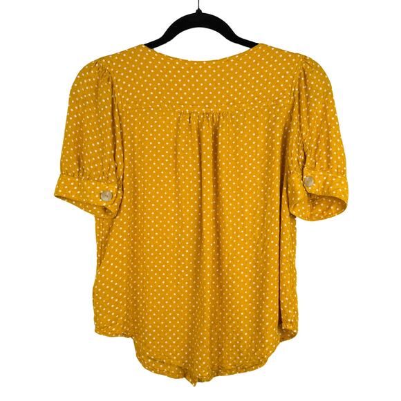 Maeve by Anthropologie Yellow/White Polka Dot ShortSleeve ButtonDown Retro Top-0 - Picture 4 of 5